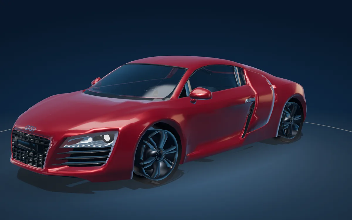 Front three-quarter view in deep red — 3D studio render