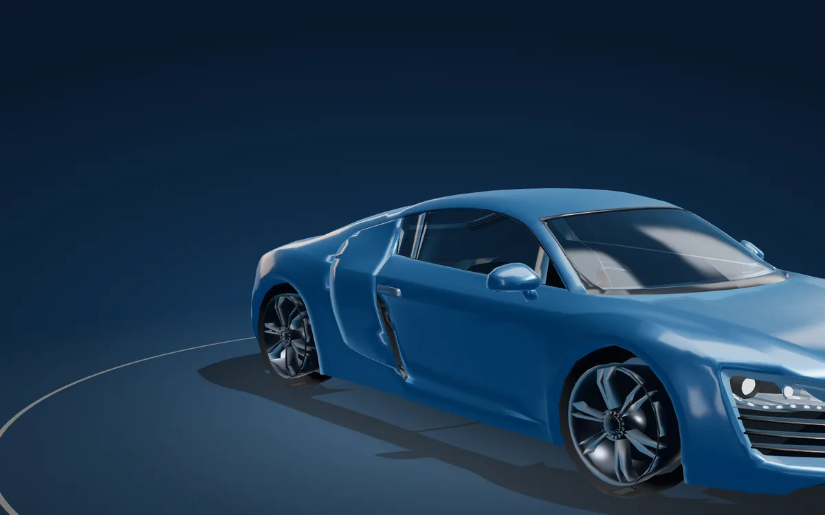 Front three-quarter view in steel blue — 3D studio render