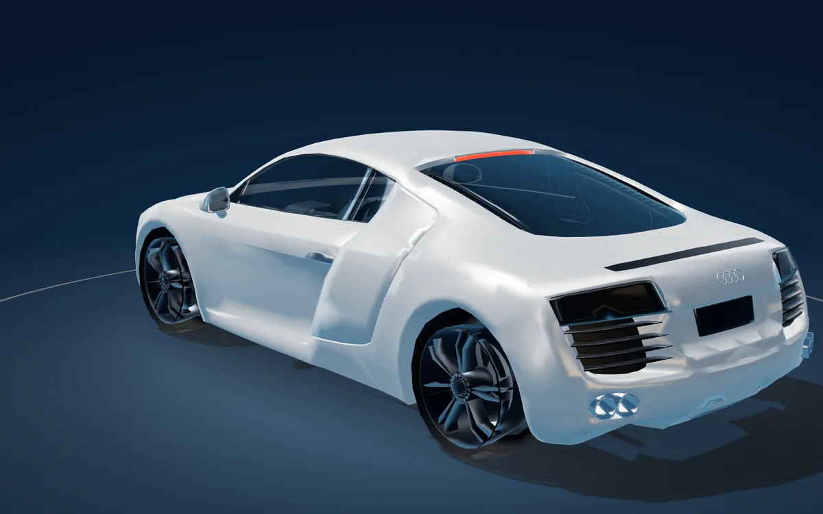 Rear three-quarter view in pearl white — 3D studio render